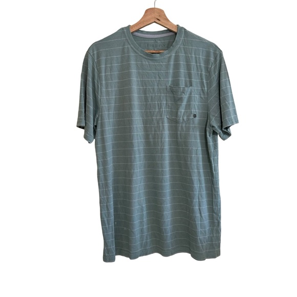 Free fly Performance Bamboo T Shirt Green/Grey Stripe Pocket Front - Picture 1 of 6